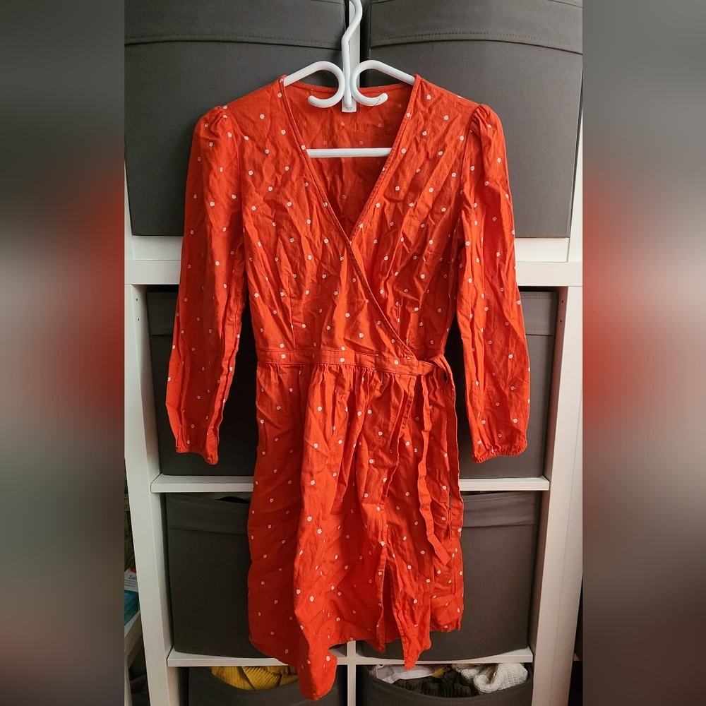 Red wrap daisy dress